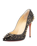 Follies Spiked Patent Red Sole Pump, Black/Demi Lune 