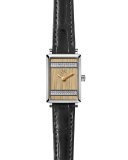 Shirley 32mm Alligator Strap Watch with Diamond Stripes, Black