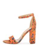 Yaro Floral Block-Heel Sandal, Orange