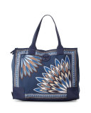 Ella Printed Packable Tote Bag, Navy Eden