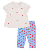 Cherry Collared Cap-Sleeve Top w/ Leggings, Blue/White, Size 6-24 Months