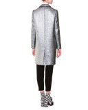 Metallic Basketweave Topper Coat, Silver