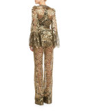 Metallic Lace V-Neck Jacket, Gold