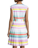 multicolored cape-stripe shirtwaist dress