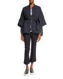 Windowpane-Check Kick-Flare Pants, Navy