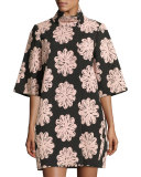 short-sleeve jacquard petal stamp coat, black/natural