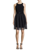 Sleeveless Beaded-Waist Mesh-Skirt Dress