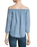 Off-the-Shoulder Chambray Top, Light Blue