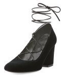 Cordonmid Velvet Lace-Up Pump, Black