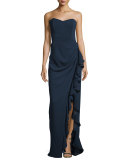 Strapless Gown W/ Ruffled Slit 