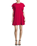 Flutter-Sleeve Ruffled Swing Dress, Hibisco