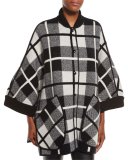 Madras Plaid Knit Wool Cape, Black