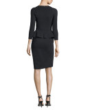3/4-Sleeve Peplum Grommet Dress, Nero