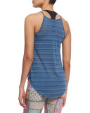 High-Neck Striped Sport Tank Top, Jean