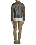 Lightweight Leather Jacket W/Quilted Panels, Combat Green