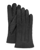 Lamb Shearling Fur-Lined Gloves, Black