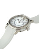 34mm Ceramic Diamond Watch w/Rubber Strap, White