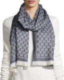 Reversible Wool Stencil Scarf, Sand/Blue