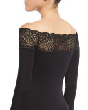 Lace-Trim String Bodysuit, Black