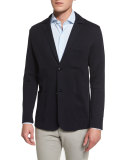 Silk Knit Two-Button Sweater Jacket, Navy