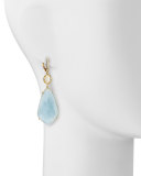 Oval Moonstone & Organic Aquamarine Earrings with Prong Diamonds 