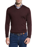Collection Merino-Silk V-Neck Sweater, Barolo