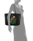 Tessuto Medium Parrot Shopping Tote Bag, Black/Multi