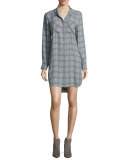 Long-Sleeve Plaid Silk Shirtdress 