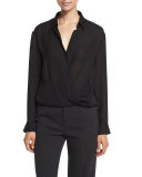 Long-Sleeve Silk Wrap Top