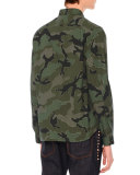 Camo-Print Long-Sleeve Military Shirt, Green Multi