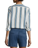 Solid Linen-Blend Shorts, Blue Marine