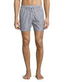 Horizontal Links Printed Retro Swim Trunks, Yellow Pattern
