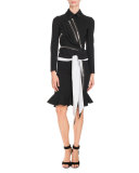 Ruffle-Hem Zip-Front Skirt, Black