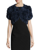 Rosette Patchwork Rabbit Fur Bolero, Navy