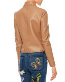 Rockstud-Trim Leather Jacket, Camel Rose