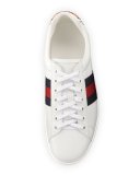 New Ace Hanging Tiger Leather Low-Top Sneaker, White