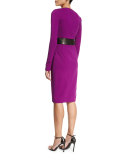 Long-Sleeve V-Neck Cocktail Dress, Orchid