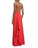 Sleeveless Ruffle-Back Column Gown, Poppy
