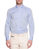 Check French-Cuff Sport Shirt, Light Blue