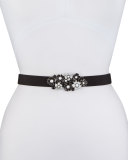 Silk Floral-Buckle Belt, Black