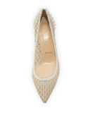 Guni Mesh Spike 55mm Red Sole Pump, Beige/White Ivory