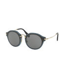 Trimmed Monochromatic Round Sunglasses