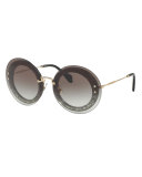 Round Glittered Overlay Sunglasses, Gray