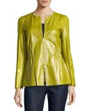 Lucina Zip-Front Lambskin Peplum Jacket, Chicory