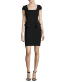 Cap-Sleeve Split-Peplum Sheath Dress