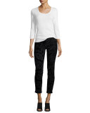 Velveteen Paisley Ankle Skinny Jeans, Black