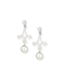 18K Pavé Diamond & Pearl Scroll Earrings