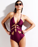 Cutout Halter One-Piece Swimsuit, Burgundy