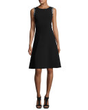 Sleeveless Embellished Classic Crepe A-Line Dress, Black