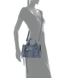 Regan Micro Leather Satchel Bag, Dusty Blue